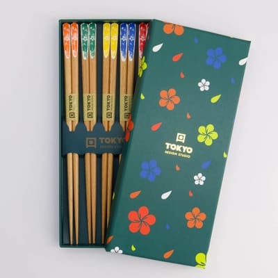 Tokyo Design Studio - Chopsticks Set - Eetstokjes - Turquoise Bloem - 5 Paar - 22,5 cm
