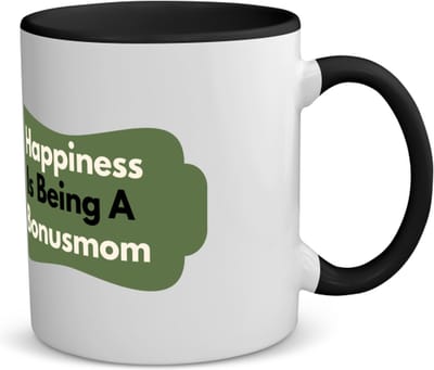 Akyol - happiness is being a bonusmom koffiemok - theemok - zwart - Mama - de liefste bonusmoeder - moeder cadeautjes - moederdag - verjaardag - geschenk - kado - 350 ML inhoud