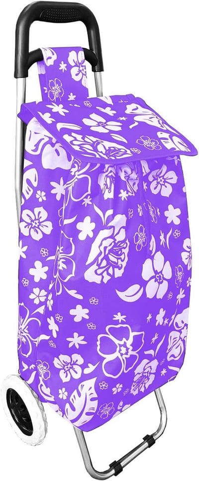 Opvouwbare Boodschappentrolley - Winkelwagen met wielen - Boodschappen vervoeren - Grote wielen - 33x19x54 cm - Paars