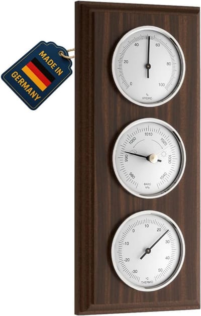 Analoog Weerstation - Barometer Thermometer Hygrometer - Lokale Weersvoorspelling - Volledig Duits Product - 12 x 3.7 x 27 cm
