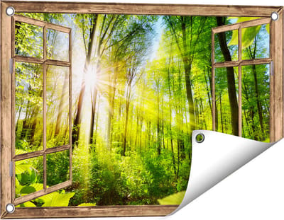 Gards Tuinposter Doorkijk Weg Omringd met Bomen in het Bos - 60x40 cm - Tuindoek - Tuindecoratie - Wanddecoratie buiten - Tuinschilderij