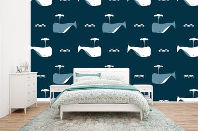 Behang - Fotobehang Patronen - Walvis - Water - Kindje - Jongens - Kinderen - Kids - Breedte 400 cm x hoogte 240 cm