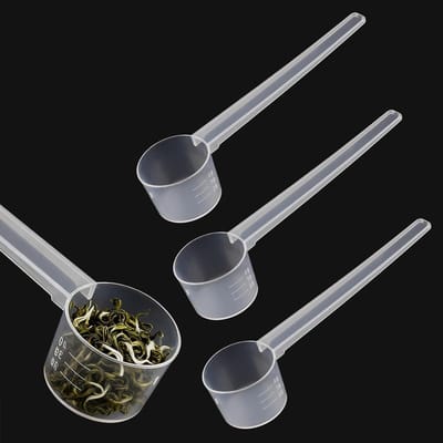 3 stuks maatlepels doseerlepels met schaalverdeling voor bakken, koken, koffie, waspoeder, eiwitpoeder, creatine (2 g, 3 g, 4 g, 5 g) (transparant)