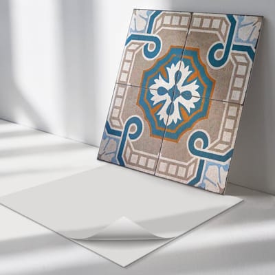 Wallfluent Vinyl Tegels - Mozaïekpatroon met Ornamenten Zelfklevende PVC Tegels - 30 cm x 30 cm - Grijs Vinyl Tegels - Set van 9 - Vierkant PVC Tegels - Texturen Plaktegels - Vinyl Vloer Tegels - Plaktegels Keuken en Badkamer