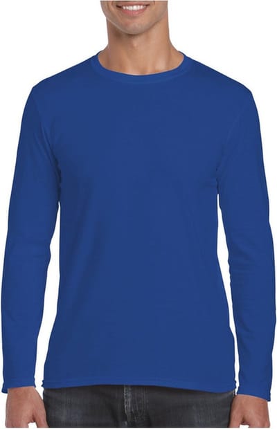 Gildan T-shirt - lange mouwen - blauw - katoen/polyester - dubbel gestikt M