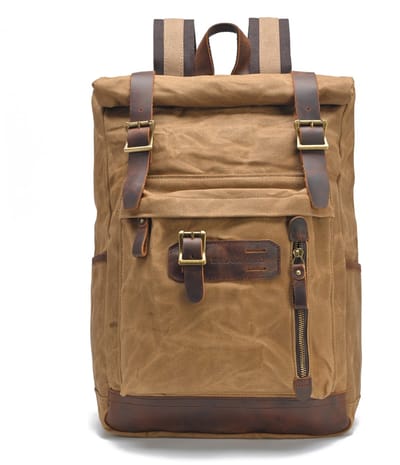 DE LAMASSU® Vintage Canvas Rugzak 16 inch – Unisex Laptop Rugzak 20-35L – Outdoor & Reis Backpack met Leren Details