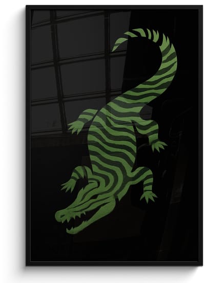 Poster in lijst - Fotolijst 80x120 cm - Posters - Krokodil - Groen - Tijgerachtig - Strepen - Posterlijst zwart - Decoratie - Wanddecoratie woonkamer - Muurdecoratie slaapkamer