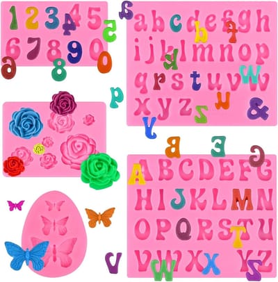 Set van 5 Siliconen Mallen voor Letters en Cijfers - 3D Alfabet Vorm voor Chocolade, Fondant en Zeep DIY Cake Decoratie
