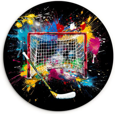 WallCircle® Wandcirkel 120x120 cm - Muurcirkel Graffiti - Sport - IJshockey - Hockey goal - Club - Muurdecoratie woonkamer - Wanddecoratie slaapkamer - Kamer decoratie accessoires - Ronde schilderijen - Woonaccessoires binnen cirkel