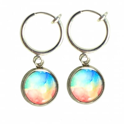 Klem oorbellen- sunset- zilverkleur- blauw- geen gaatje-Charme Bijoux