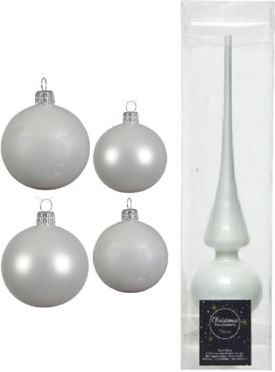 Compleet glazen kerstballen pakket winter wit glans/mat 38x stuks - 18x 4 cm en 20x 6 cm - Inclusief piek glans