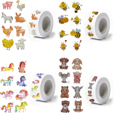 Ronde Cartoon Dieren Stickers voor Kinderen - 2000 Stuks, Waterdicht, Zelfklevend, Perfect voor Beloningen en Creatieve Projecten