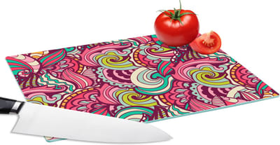 Glazen Snijplank - 28x20 - Bloemen - Bladeren - Regenboog - Hippie - Design - Snijplanken Glas