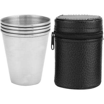 Ensemble de 4 tasses portables en acier inoxydable pour le camping en plein air, les voyages (M) gray