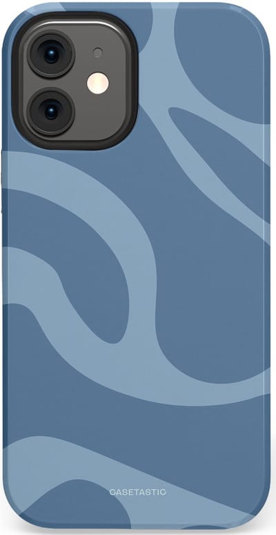 Casetastic hoesje geschikt voor Apple iPhone 12 Mini - Dubbellaagse bescherming - Blauwe Water Golven - Fashion Case - Grijs Lichtblauw