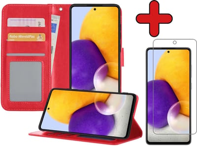 Hoesje - Met Screenprotector - Geschikt voor Samsung Galaxy A72 5G - Luxe Pasjeshouder - Flipcase - Bookcase Portemonee - Flip Case - Kunstleer Book Case - Book Cover - Walletcase - Portemonneehoes - Telefoonhoes - Rood