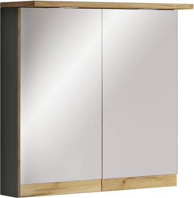 VCM Badspiegelschrank mit Beleuchtung und Steckdose – Spiegelschrank Bad mit 2 Türen und 2 Fächern – Badezimmerschrank hängend – H. 59 x B. 60 x T. 23 cm, Cosila