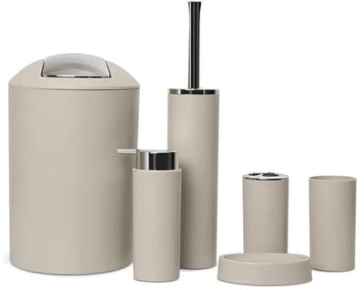 Dailygoods- Badkameraccessoireset 6-delig - Lotionfles - Tandenborstelhouder - Zeepbakje - Toiletborstel - Vuilnisemmer - Hoogwaardig PS+ABS materiaal - Badkameraccessoires