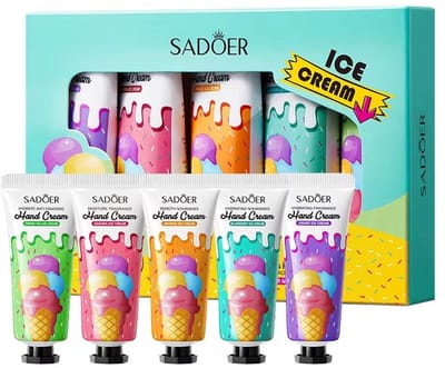 Sadoer | Handcrème Set 5-delig | SADOER Ice Cream Handcrème | Hydraterende Handlotion | Fruitige Geuren Draai-Tube | Droge Handen Verzachtend | Handcrème IJs | Cadeau Set