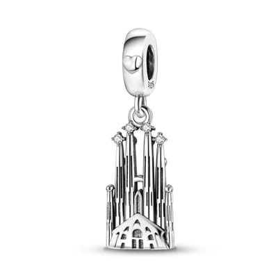 Fler® | Bedel | Past op populaire bedelarmbanden (standaard - 3mm) | Barcelona / Sagrada Família bedel | Hangbedel Charm | 925 sterling zilver | Transparante zirkonia | Armband Kraal | Valentijnsdag Cadeau | Sinterklaaskado | Kerstcadeau | Verjaardag