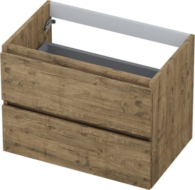 INK Wastafelonderkast - 70x45x52cm - 2 lades - greeploos - houten keerlijst - MFC Naturel eiken