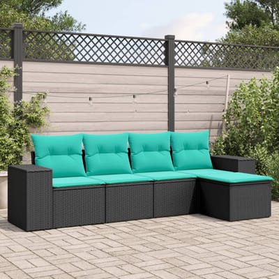 vidaXL - 5-delige - tuinbankset - met - kussens - van - zwart - polyrotan