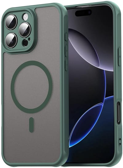 MobyDefend Hoesje - Geschikt voor iPhone 16 Pro - Case Geschikt voor MagSafe - Mat Transparant Met Gekleurde Rand - Groen