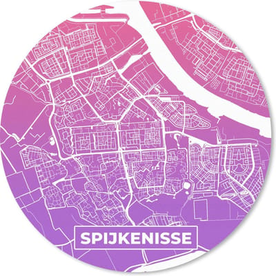 Muismat rond 20x20 cm - Mousepad Stadskaart - Spijkenisse - Paars - Roze - Ronde muismatten