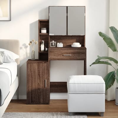 vidaXL - Kaptafel - met - kastje - 80x35x132 - cm - bruin - eikenkleur