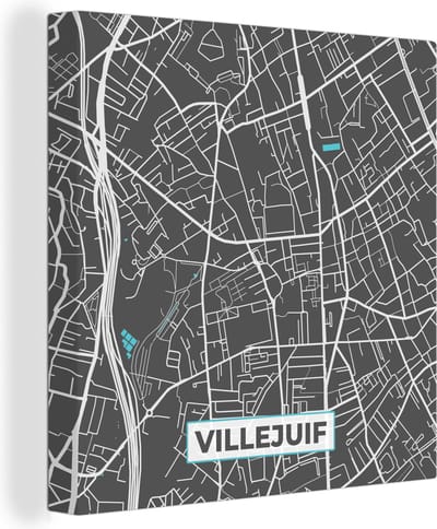 Canvas Schilderij Kaart – Stadskaart – Villejuif - Plattegrond – Frankrijk - 20x20 cm - Wanddecoratie