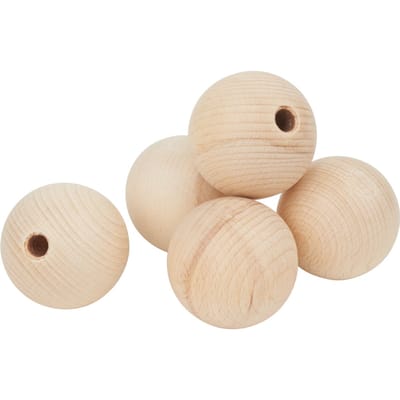 Houten kogels halfgeboord, Ø 50 mm - 5 stuks