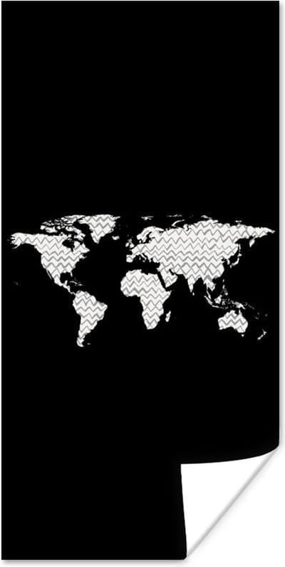 Poster Wereldkaart - Patronen - Zwart - 75x150 cm