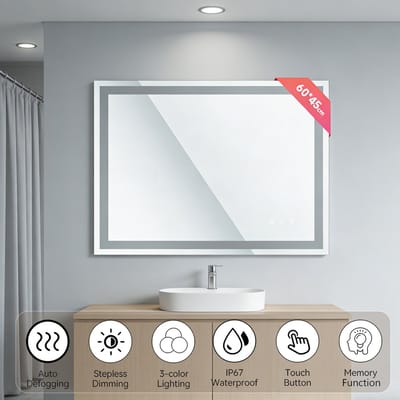 Auralum® Badkamerspiegel met verlichting - Badkamerspiegel - Wandspiegel - 3 LED standen - Anti-Condens - 3000K/4500K/6500K - 60x45cm