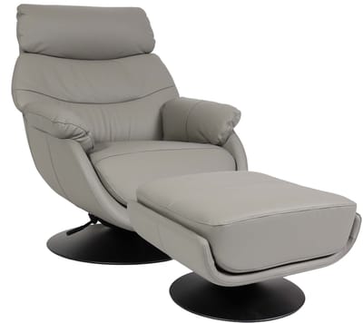 Relaxfauteuil met voetenbank MCW-K99, tv-fauteuil Fauteuil, schommelfunctie, draaibaar, metaal Echt leer/kunstleer ~ grijs