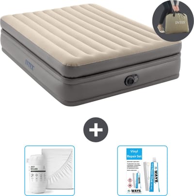 Intex Luchtbed - 2-Persoons - 152 x 203 x 51 cm - Grijs - Inclusief pomp - Hoeslaken en Reparatieset