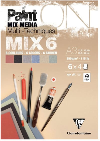 ClaireFontaine Paint ON - Tekenpapier - Schilderpapier - 6 kleuren - A3 - 29,7 x 42 cm - 250g - 24 vel