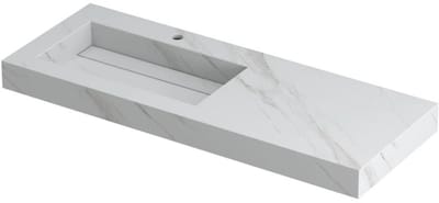 INK Pitch Wastafel Keramische Slab Links met Drain en Front en Side Skirts 1 Kraangat - 1200x450x90 mm - Calacatta Mat