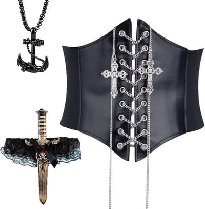 Elastische Tailleband voor Dames - Brede Piratenriem met Veters voor Halloween Kostuum en Middeleeuwse Cosplay