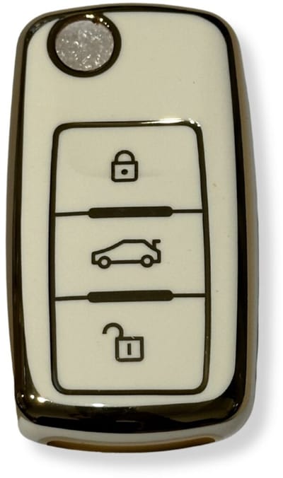 Sleutelcover voor Volkswagen, VW Sleutelhoesje, Key Case for VW, Autosleutel Hoesje Geschikt Voor Volkswagen, Volkswagen Golf, Polo, Passat, Tiguan, Caddy, EOS, Beetle, Transporter, Skoda Octavia, Seat, Wit - Goud
