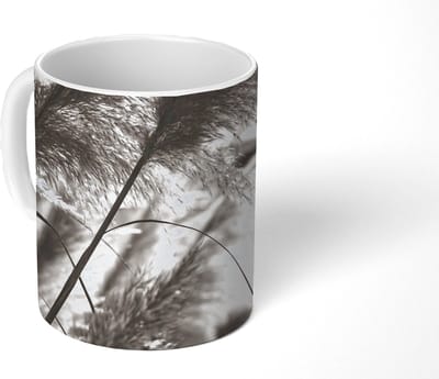 Mok - Koffiemok - Pampasgras - Zwart - Wit - Plant - Mokken - 350 ML - Beker - Koffiemokken - Theemok