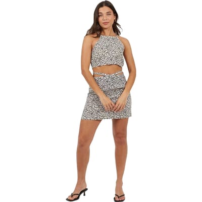 Brave Soul Minirok met dierenprint en strikdetail voor dames (Beige/Zwart)