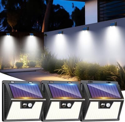 Set van 3 Zonnelampen voor Buiten met Bewegingssensor en 176 LEDs - Waterdichte Buitenverlichting voor Tuin en Garage