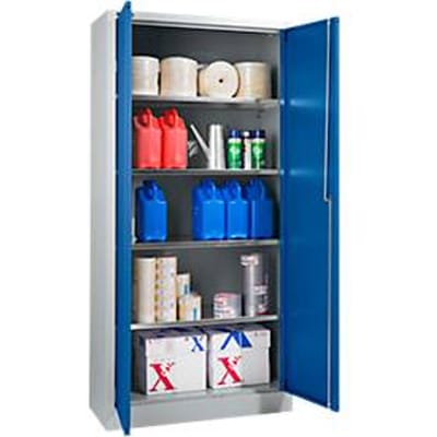Materiaalkast - stalen - afsluitbaar - 5 OH - B 800 x D 400 x H 1935 mm - 4 verzinkte legborden - blank aluminiumkleurig/gentiaanblauw - ons merk Schäfer Shop Select