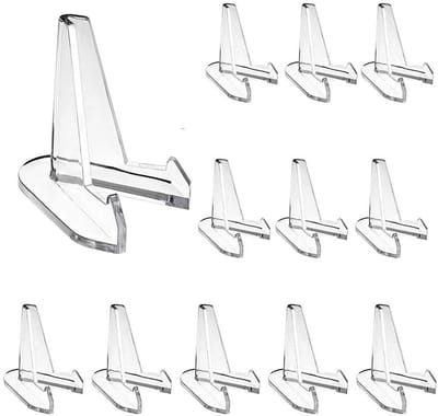 Dailygoods- Display Stands 12 Stuks - Mini Acryl Standaard - Transparant Ontwerp - Stabiele Plaat Ezels - Geschikt voor Munten/Fotos/Schelpen - Compact en Makkelijk Op Te Bergen - Presentatiestandaard