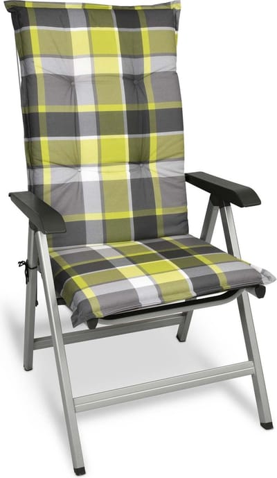 Beautissu Sunny GR – Tuinkussen Hoge Rug 120x50 cm met UV-lichtechtheid Comfortabele Tuinstoel Zitkussen Geel geruit