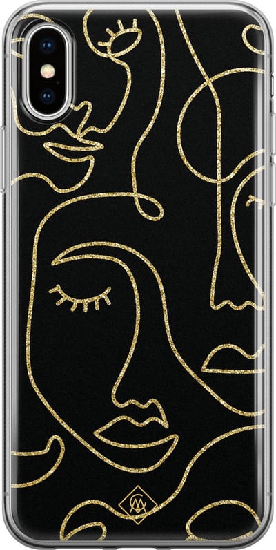 Casimoda® hoesje - Geschikt voor iPhone Xs Max - Abstract Faces - Siliconen/TPU telefoonhoesje - Backcover - Geometrisch patroon - Zwart