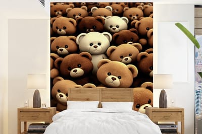 Behang - Fotobehang Teddybeer - Knuffel - Bruin - Beer - Jongens - Meisjes - Breedte 165 cm x hoogte 220 cm