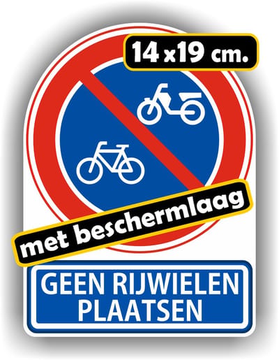 Jerma - Hier geen rijwiel plaatsen – Sticker - 19 x 14 cm - Weerbestendig - Zelfklevend - Krasvrij