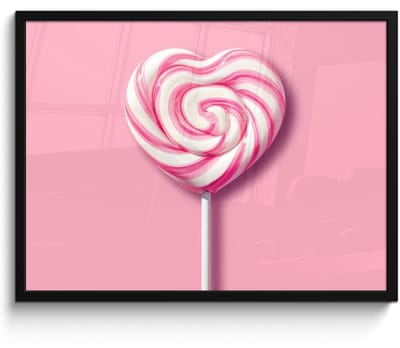 Poster in lijst - Fotolijst 70x50 cm - Posters - Snoep - Lolly - Hart- Roze - Posterlijst zwart - Decoratie - Wanddecoratie woonkamer - Muurdecoratie slaapkamer