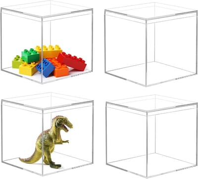 Acrylbox met deksel voor sieraden en snoepopslag transparant 4 stuks 10x10x10 cm